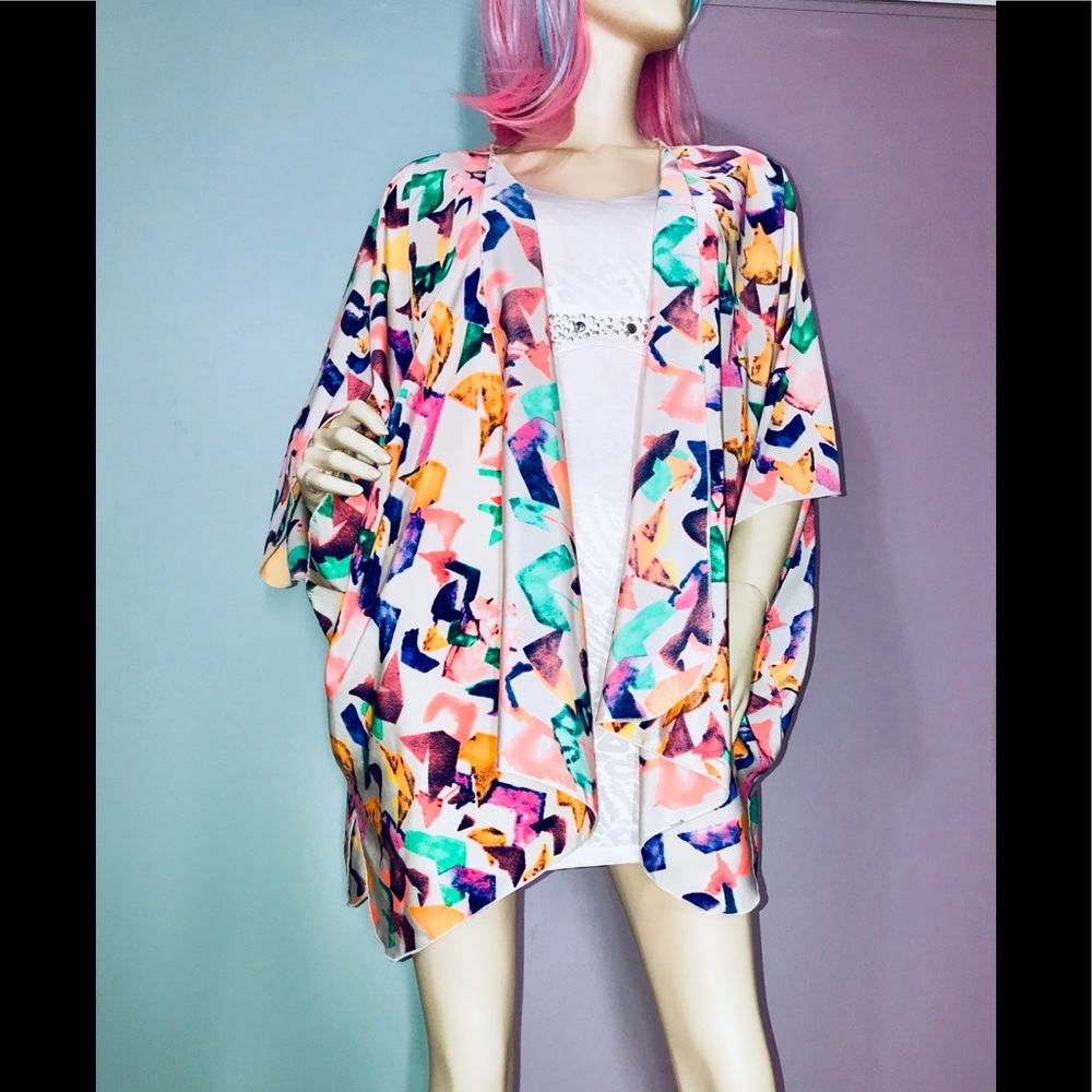 Painted Threads Abstract Print Open Kimono / (L) - image 2